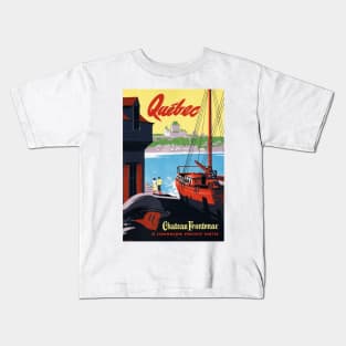 QUEBEC Chateau Frontenac Canada Scenic Ship Harbor Vintage Tourism Art Deco Kids T-Shirt